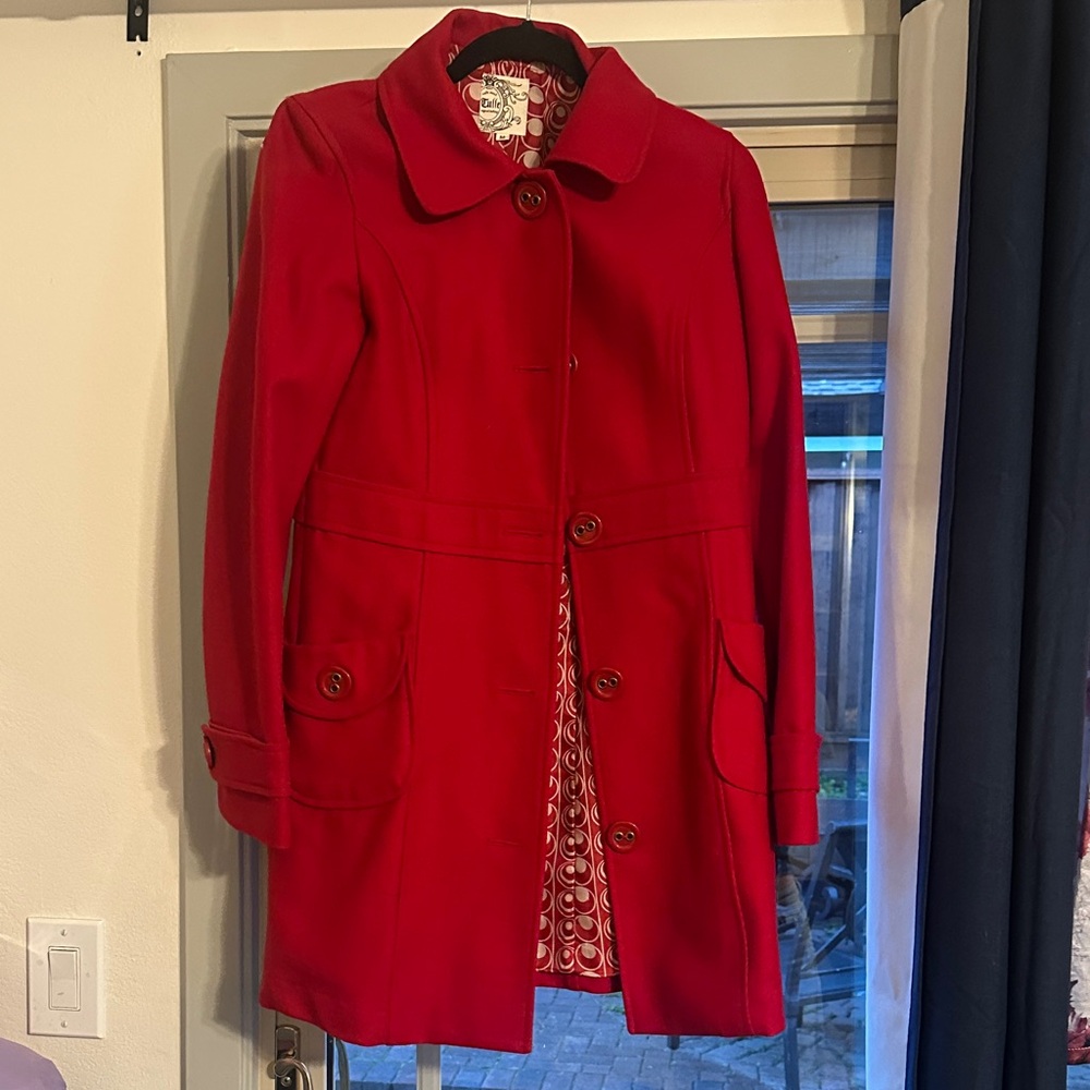 Tulle Vibrant Red Pea Coat